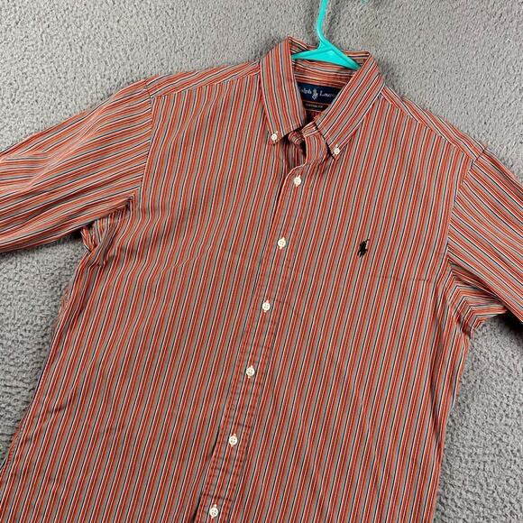 Ralph Lauren Men's Medium Button Down Shirt Orange Striped Business Smart Causal - Picture 6 of 9